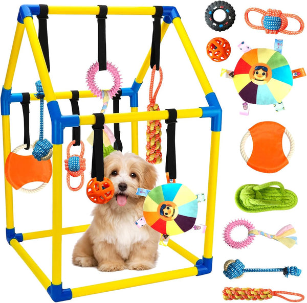 Tynexal Puppy Play Gym with 9 Hanging Toys, Interactive Dog Enrichment Playground, Removable