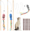 Fashion&cool Cat Wand Toy - 3pcs 16 Inch Natural Wooden Teaser with 5 Pcs Silvervine Sticks for Indoor Cats