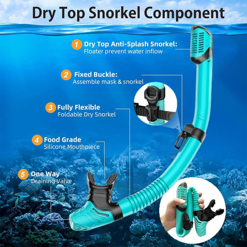 Snorkel Mask Adult, Dry Snorkel Set, Panoramic Wide View Swim Mask for Lap Swimming and Diving