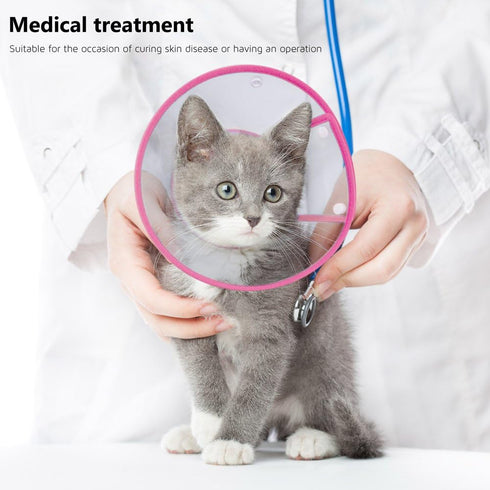 Cat Cone Collar, Recovery Elizabethan E-Collar for Kitten Puppy Dog, Clear Soft Neck, Not Block Vision, M in Rose