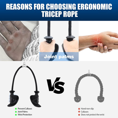 Tricep Rope with Ergonomic Handles - 36 Inch Tricep Pull Down Rope for Cable Machine, Pulley System, Gym Attachment