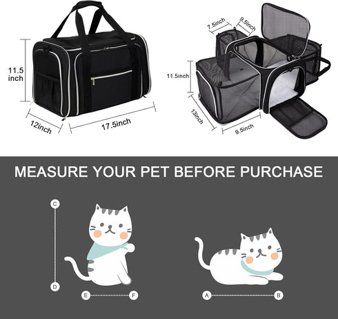 BAGLHER Cat Carrier Bag - Airline Approved Soft Side Pet Travel with 5 Open Doors and 3 Expandable Sides