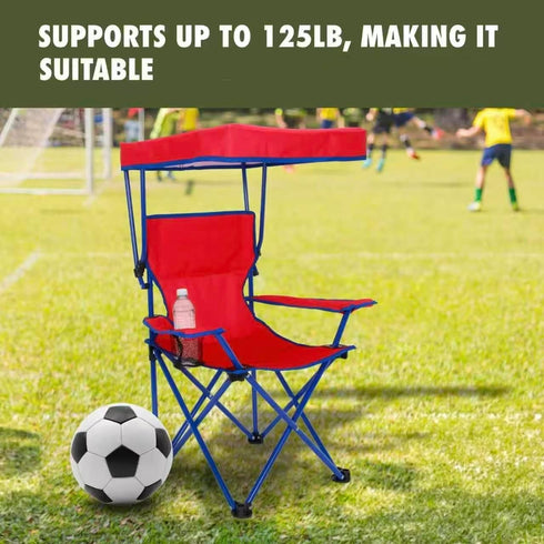 Generic Canopy Camp Chair with Safety Lock, Steel Frame with Cup Holder Portable Carry Bag for Outdoor Events Red/Blue
