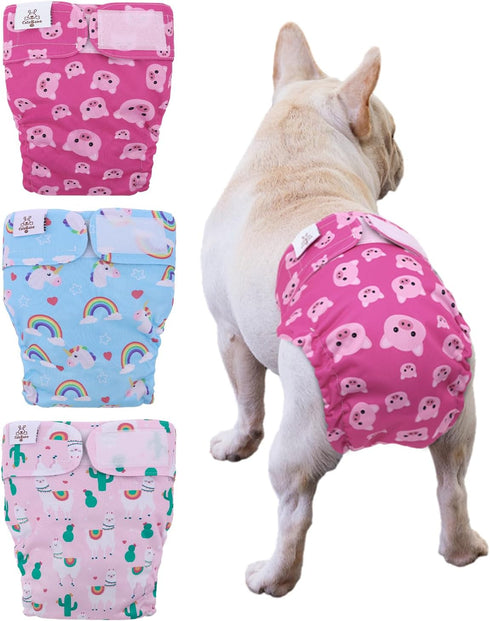 CuteBone Washable Dog Diapers Female No Tail Hole 3 Pack Reusable Doggie
