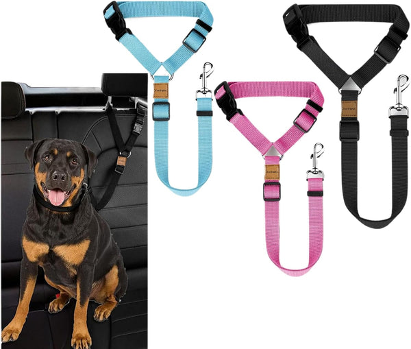 CuoiArte 3 Pack Dog Seat Belt for Car, Car Headrest Restraint Adjustable Nylon