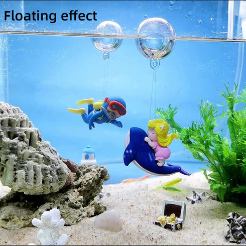 3 Pack Floating Fish Tank Decorations, Cute Little Diver, Surfer Boy, Whale-Riding Girl for Aquarium Decor