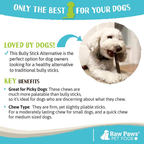 Raw Paws Alternative Soft Bully Sticks for Dogs - 6-inch, 15-ct, Made in USA, Soft Chews for Senior Dogs