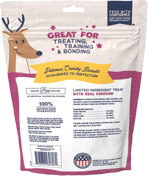 Natural Balance Limited Ingredient Rewards Crunchy Biscuits, Grain-Free Dog Treats for Small-Breed Dogs, Real Venison,