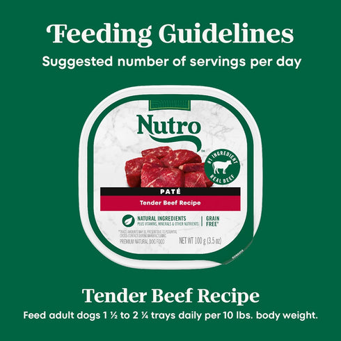 3.5 oz. (24 Count, Pack 1) Nutro Adult Natural Grain Free Wet Dog Food Pate, Adult Dog Food Wet Recipe, Tender Beef