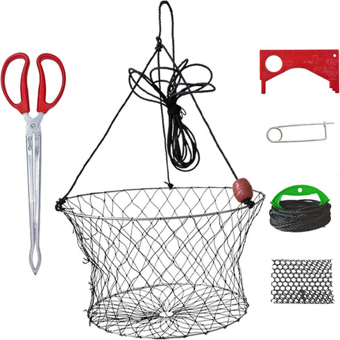 Nenkarn 24" Double Ring Crab Trap Kit with 50ft Rope, Heavy Duty Steel