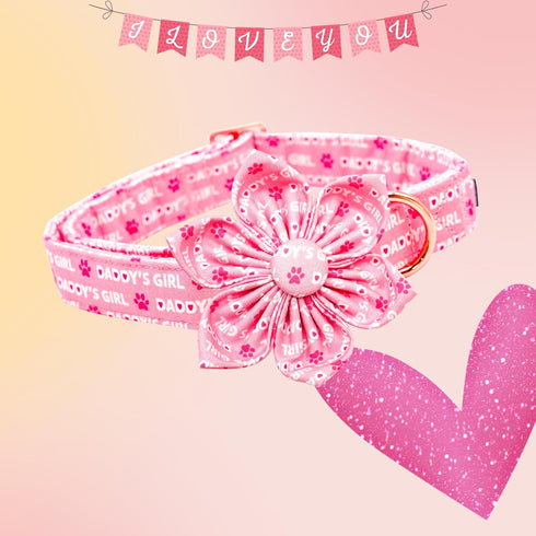 Lionheart Glory Valentine's Day Dog Collar with Flower, Pink Dog Collar with Bowtie for Small Dogs