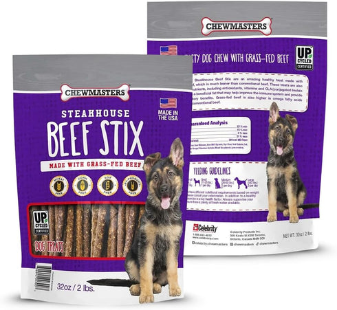 2 lb Chewmasters Beef Stix - Grass-Fed Beef Dog Treats, Soft Chewy Real Meat, Healthy Dog Treats for Training Rewards