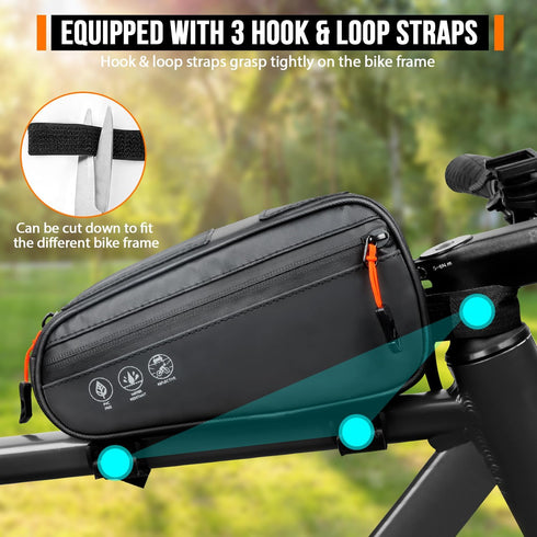 WOTOW Top Tube Bike Bag - Water Resistant Reflective Bicycle Front Frame Bag with Two Side Pockets