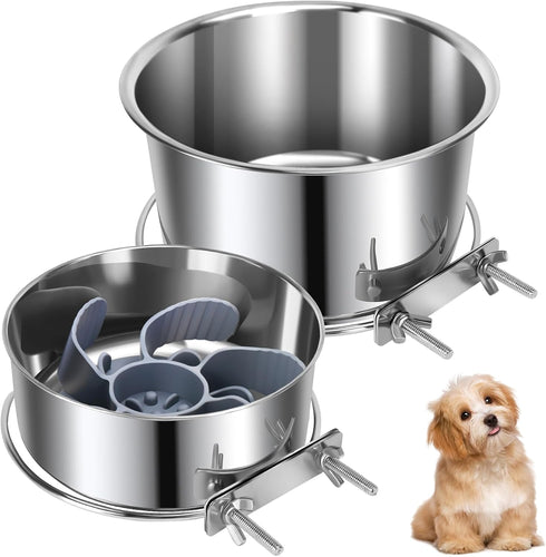 Pet Dog Water Bowl for Cage, Stainless Steel Non-Spill Hanging Bowl with Clamp Holder for Small Medium Large Dogs