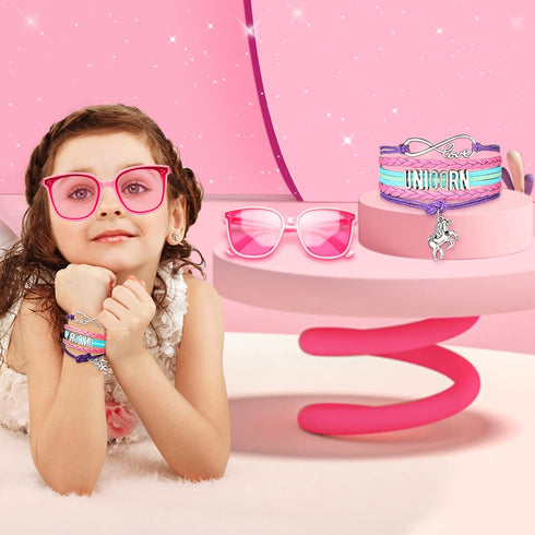 Kids Bike Basket Set for Girls, Handlebar Basket with Unicorn Bracelet, Bell, Streamers, and Sunglasses