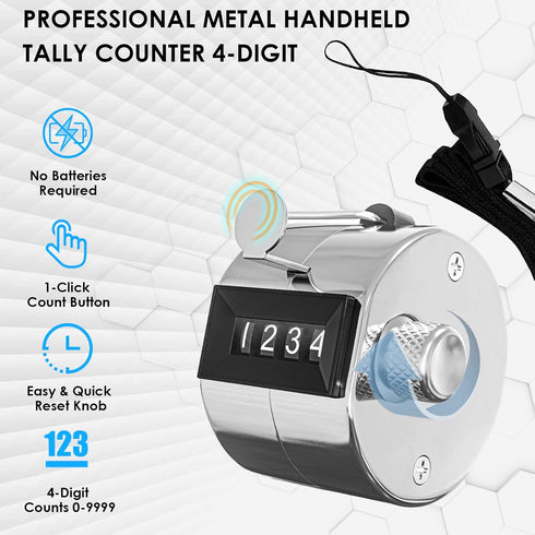 KTRIO Metal Handheld Tally Counter, 4-Digit Number Clicker for Coaching, Knitting, Fishing
