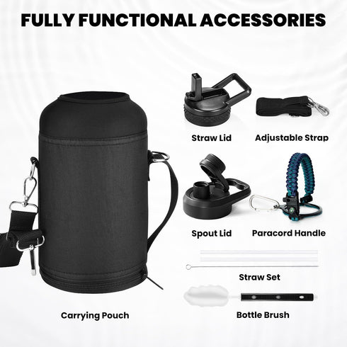 Insulated Water Bottle 64 oz, Triple Wall Vacuum Stainless Steel, Leak Proof & Non-BPA, Half Gallon Jug with Paracord