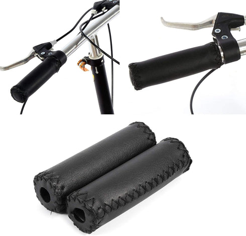 Yosoo Retro Artificial Leather Bicycle Handlebar Grips, 1 Pair for MTB Road Mountain Bike
