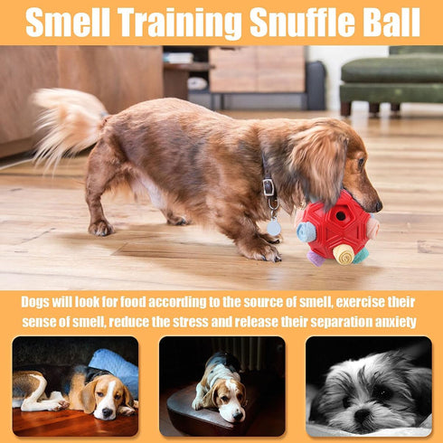 Dog Snuffle Ball - Interactive Puzzle Dog Toys, Slow Feeder for Training and Stress Relief, Cloth Strip Hiding Food