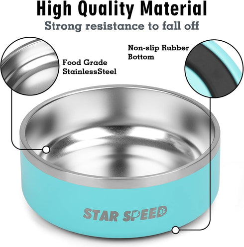 42oz Stainless Steel Dog Bowls with Rubber Bottom, Non-Slip Double Wall Metal Outdoor Food and Water Bowls