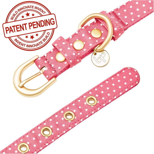 Blueberry Pet Adjustable Dog Collar with Metal Buckle and 2 Detachable Bowtie, Pink Polka Dot, Neck 13-16.5", for