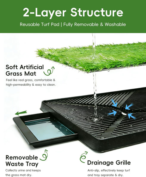 CyberPaws 25" 20", Dog Grass Pad with Tray x Artificial Grass Puppy Potty Training Pad, Reusable Indoor Outdoor Pet