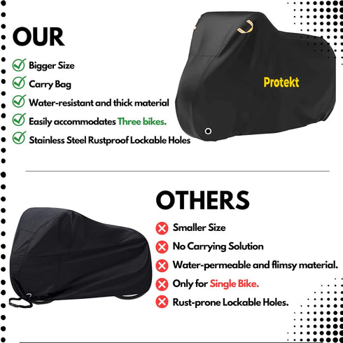 Protekt Bike Cover for 2-3 Bikes, Heavy Duty Outdoor Storage, Rain Dust Resistant, UV Coated Waterproof with Lock Holes