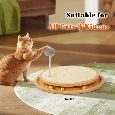 LMUGOOS Cat Scratcher, Cat Natural Sisal Scratching Pad, Kitten Interactive Toy with Ball Track Spring Ball for Chasing