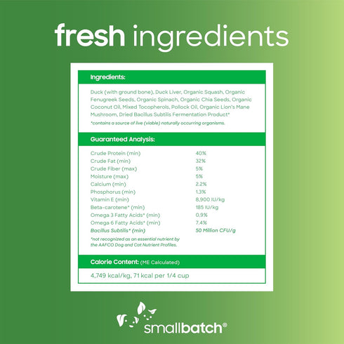 smallbatch Freeze Dried Dog Treats, Superfood Topper Duck Bites for Dogs & Cats, Probiotics, Organic Ingredients, 7 oz