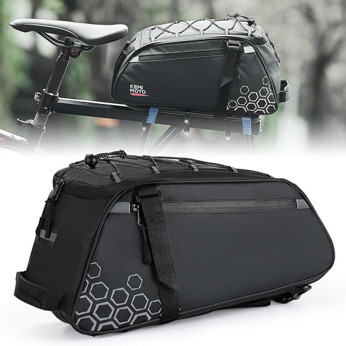 KEMIMOTO Rear Bike Rack Bag - 13L Waterproof 3 IN 1 Trunk Bag for Road Mountain City Bikes