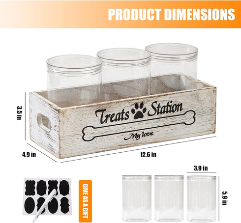 3 Countertop Dog Food Storage Container Pet Treat Organizers with Jars Dog Stuff Dog Treat Container for Farmhouse