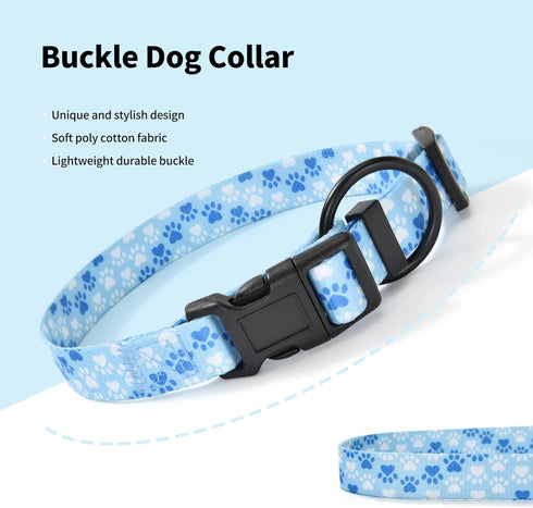 Mile High Life Dog Collar | Nylon Puppy Collars w Cute Patterns | Lightweight Girl Dog Collar | Boy Dog Collar for Small/Medium/Large Dogs (Blue Foot, Small)