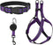 Mile High Life Night Reflective Double Adjustable Band Nylon Dog Combo Collar Leash and Harness Set, Purple, Large