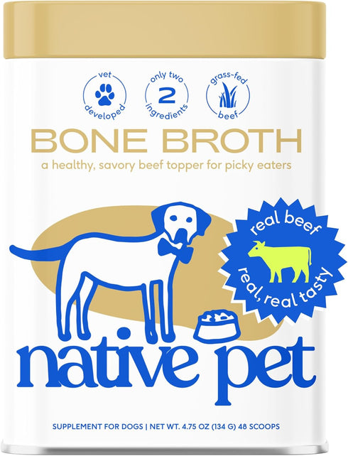 Native Pet Bone Broth for Dogs & Cats, Dog Bone Broth Powder, Food Topper for Picky Eaters, 4.75 oz