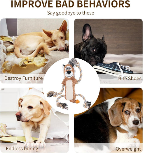 Squeaky Dog Toys, Interactive Durable Rope-Infused Lion Shape Chew Toys for All Dog Sizes