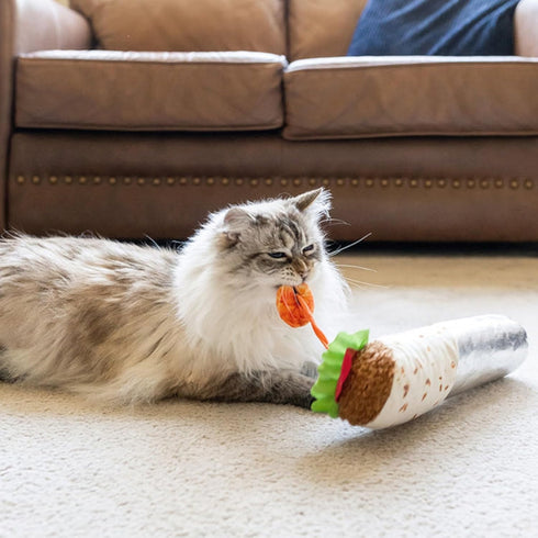 P.L.A.Y. Cute Cat Toys - Feline Frenzy Interactive Kicker Toy, Burrito Food Themed Catnip Filled Toy, Great for Adult