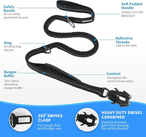 Heavy Duty Tactical Dog Leash for Large Dogs, 4-6 Foot Reflective Bungee with Two Padded Traffic Handles