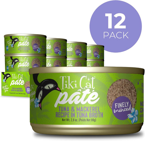 2.8 oz. (12 Count) Tiki Cat Luau Pt Wet Cat Food, Tuna & Mackerel, Cans