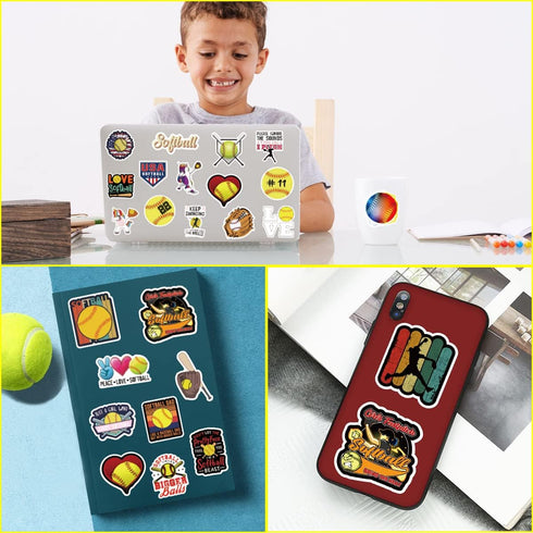 Softball Stickers 100PCS, Accessories & Gifts for Girls & Boys, Helmet Decals for Sports Enthusiasts