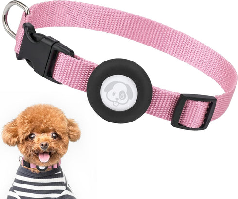 Adjustable Airtag Dog Collar, Durable Quick Snap Buckle, Waterproof Imitation Nylon Holder for Small Dogs (S: 6"-16",