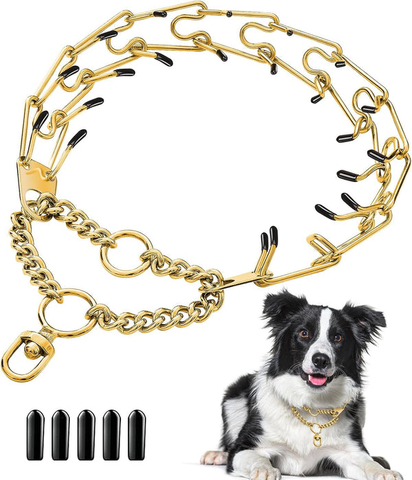 Gold Stainless Steel Dog Pinch Collar, Adjustable Size Martingale Training Collar for Medium and Large Dogs (M)