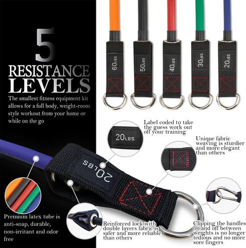 TheFitLife Exercise Resistance Bands with Handles, 5 Fitness Workout Bands, Stackable up to 300 lbs, Training Tubes
