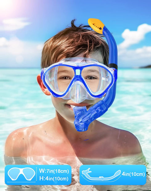Gintenco Kids Snorkel Set, Unisex Diving Mask & Anti-Fog Diving Mask with Dry Top Snorkel Combo