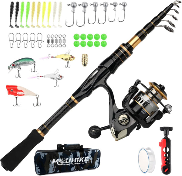 mouhike Telescopic Fishing Rod Reel Combo, Collapsible Fishing Pole Kit with Tackle Bag