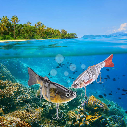 Lifelike Fishing Lures for Bass, Trout, Walleye | Realistic Multi Jointed Fish Popper Swimbaits - 3 Pack