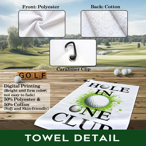Hole in One Club Printed Golf Towel, Polyester and Cotton Blend, Funny Golf Accessories for Men and Women