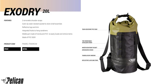 Pelican Waterproof Dry Bag - Exodry Thick & Lightweight Roll Top Compression Sack for Kayaking & Camping