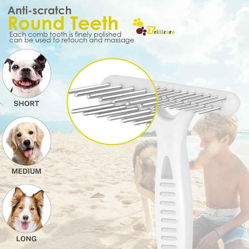 2 Pack Dog Grooming Rake, Stainless-Steel Deshedding Dematting Brush, Double Row Groomer for Easy Mats Removal
