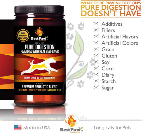 Best Paw Nutrition Premium Probiotic Prebiotic & Digestive Enzymes for Dogs & Cats, 5 Billion CFU, Organic Turmeric &