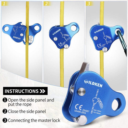 WILDKEN Climbing Ascender, Fall Protection Belay Device for Rock Climbing, Mountaineering, Rescue